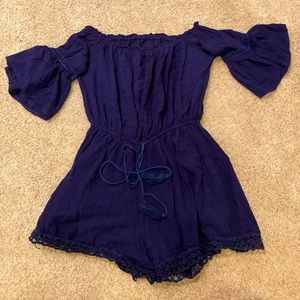 Blue Off The Shoulder Romper